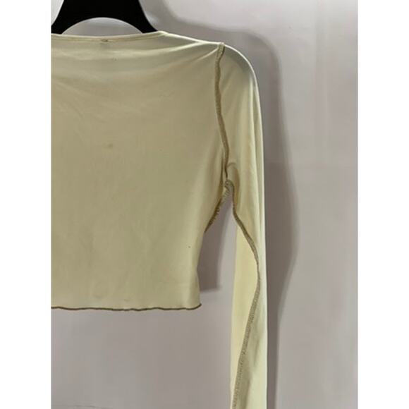 AS YOU Women's Beige Mesh Long Sleeve Crewneck Crop Top SZ 6 - Picture 5 of 10